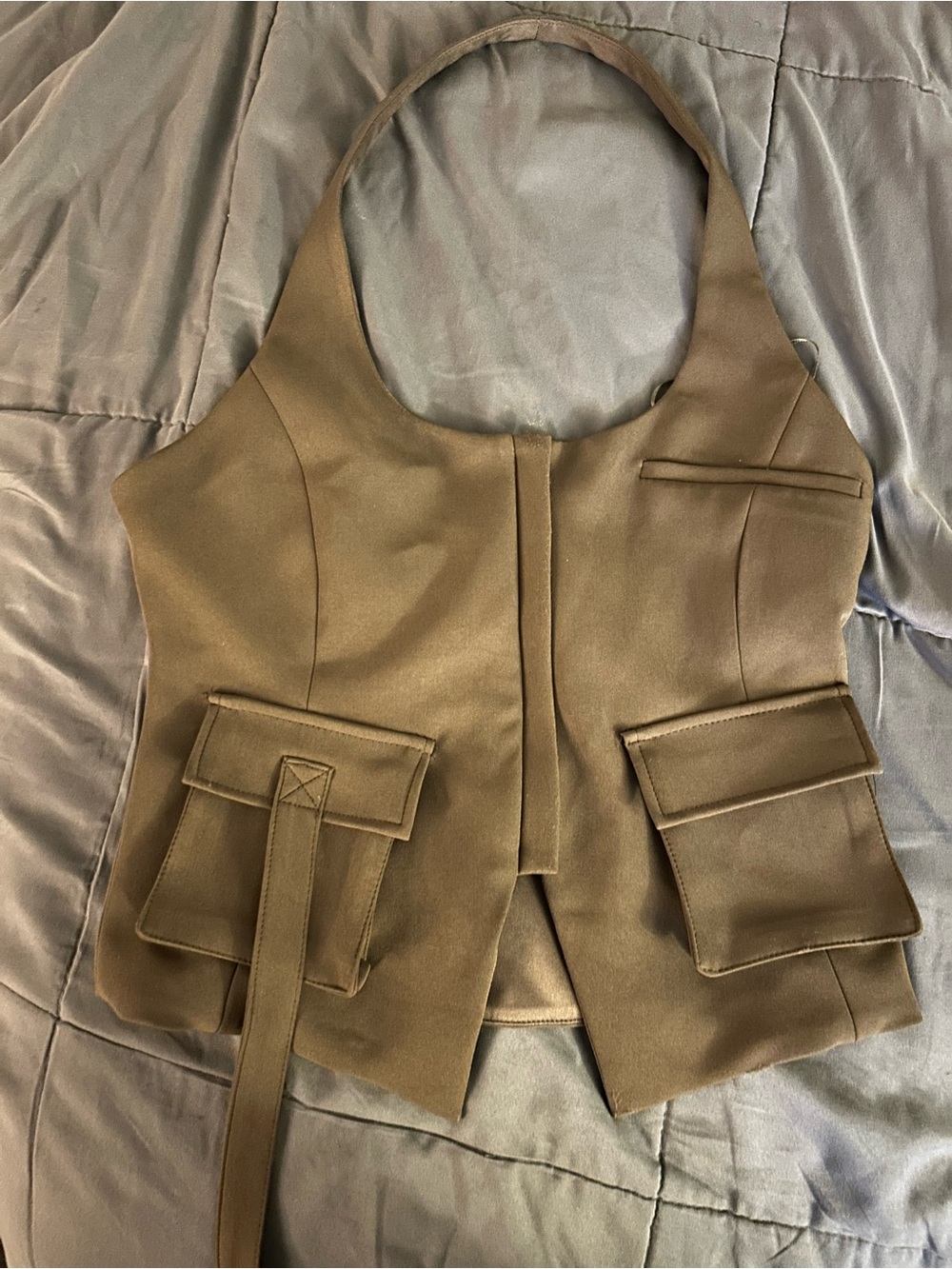 Zara Olive Green Utility Pocket Halter Vest